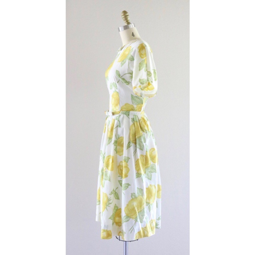 1950s Yellow Floral Vintage Dress - Picture 4 of 6